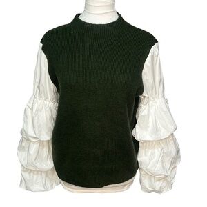 On Twelfth Contrast Puffy Sleeves Sweater